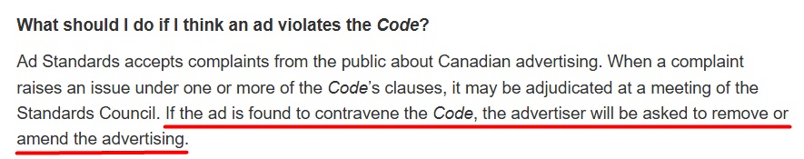 Ad Standards FAQ excerpt