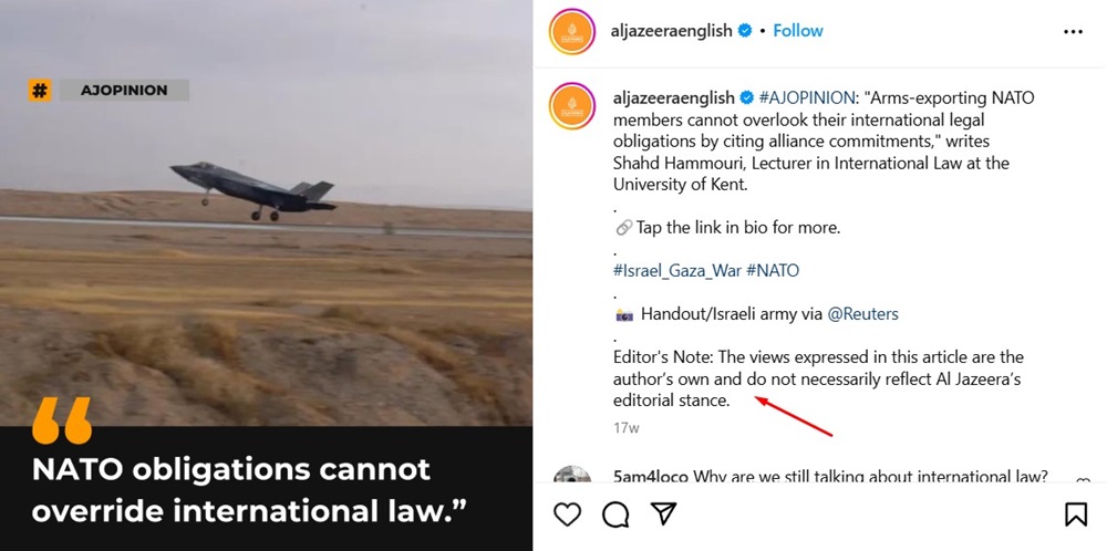 Al Jazeera English Instagram disclaimer