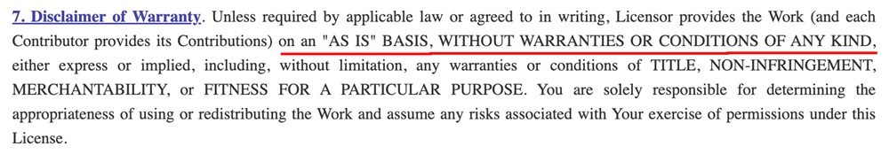 Apache license warranty disclaimer