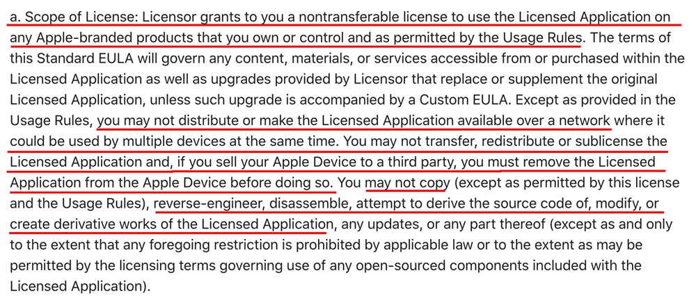 Apple EULA scope of license clause