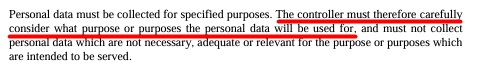 Article 29 working party collected for specific purposes section