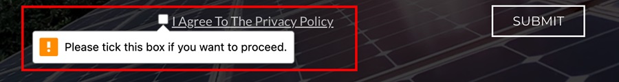 BaxEnergy agree checkbox with proceed pop-up