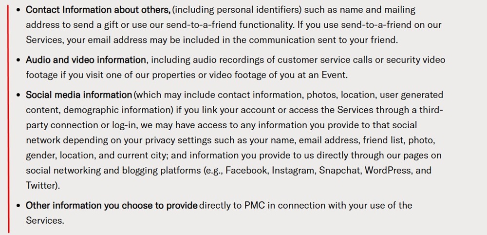 Billboard Privacy Policy personal information collected clause