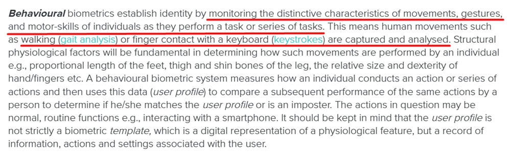 Biometrics Institute definition of behavioural