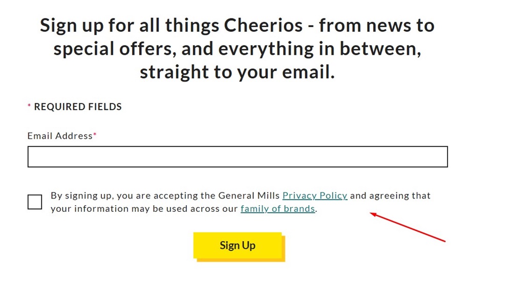Cheerios sign-up form