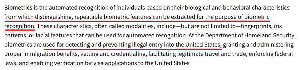 DHS biometrics definition