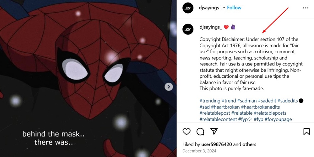 Djsayings Instagram disclaimer