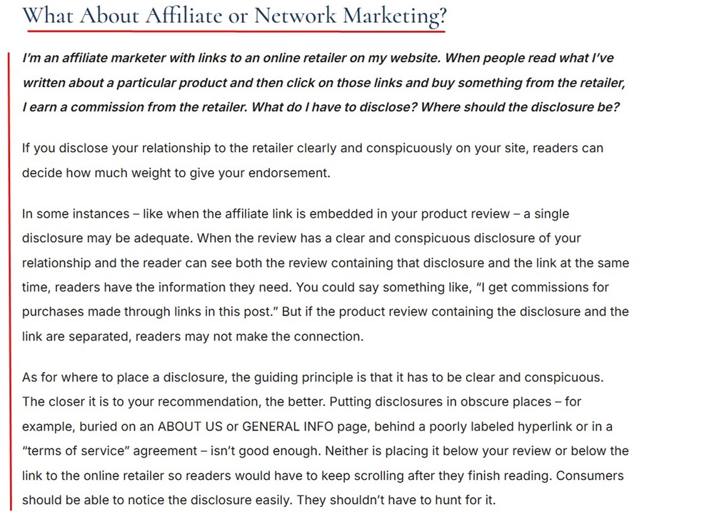 FTC Endorsement Guides: Affiliate marketer section