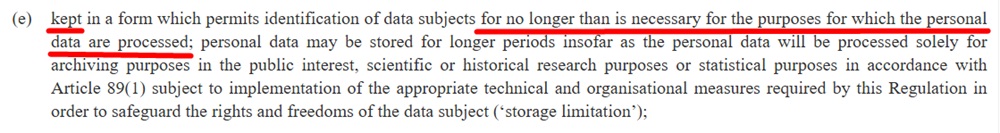 GDPR Article 5 section e