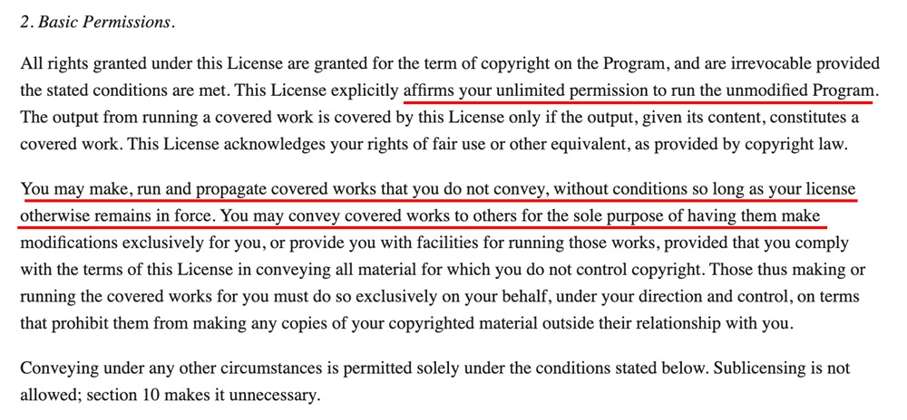 GNU GPL license basic permissions section