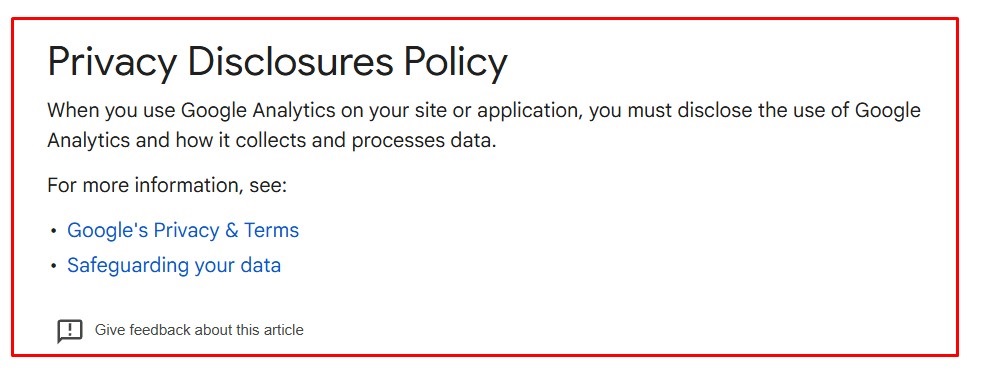 Google Analytics Privacy Disclosures Policy