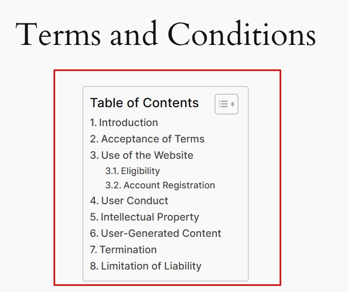 IntoSudoku Terms and Conditions table of contents