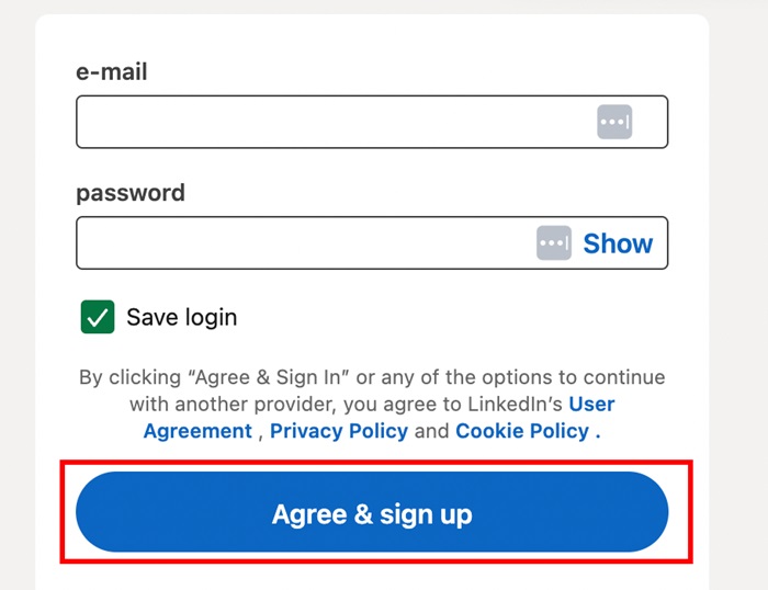 LinkedIn agree button