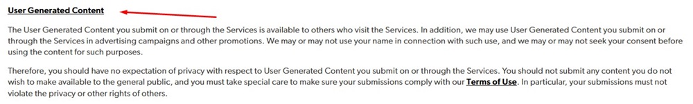 Maurices Privacy Policy UGC clause