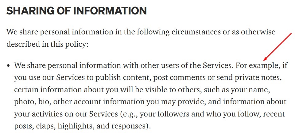 Medium Privacy Policy share information clause