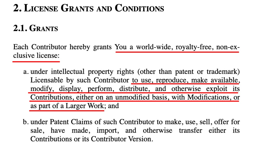 Mozilla Public License grant and conditions section