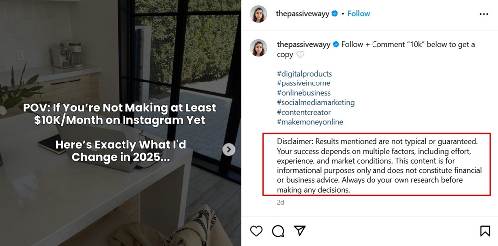 Ravina Sharma Instagram disclaimer