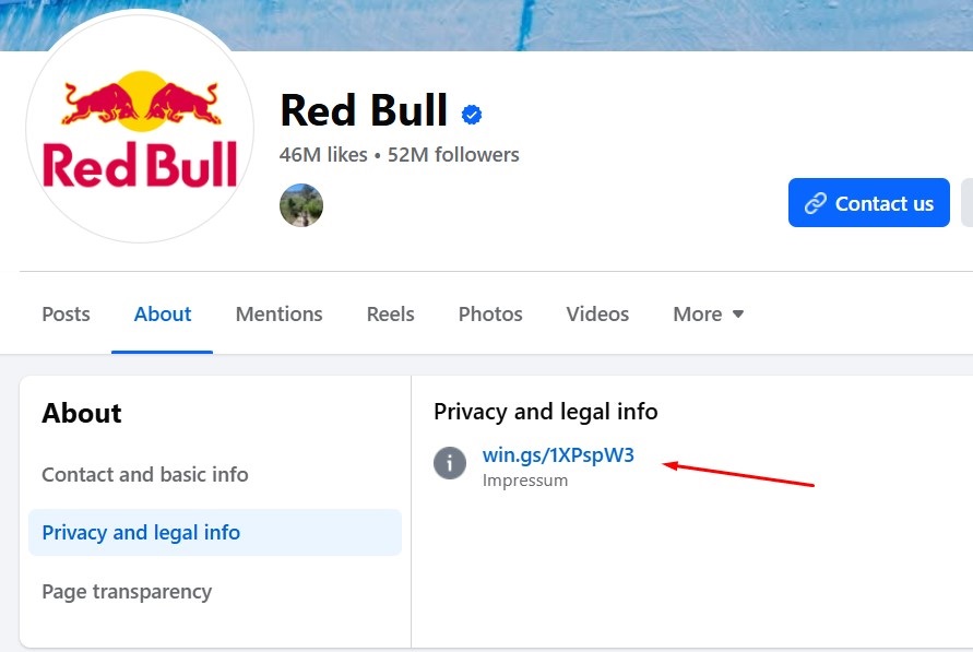Red Bull Facebook page