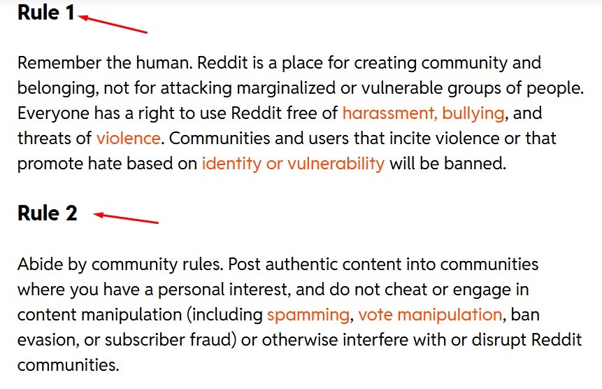 Reddit Rules excerpt