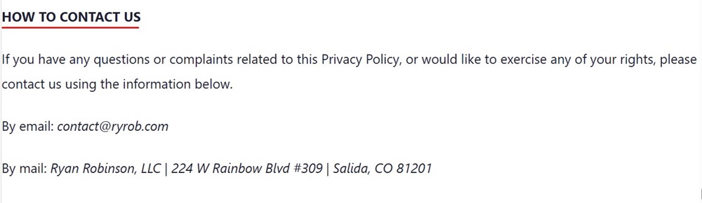 Ryan Robinson Privacy Policy contact clause