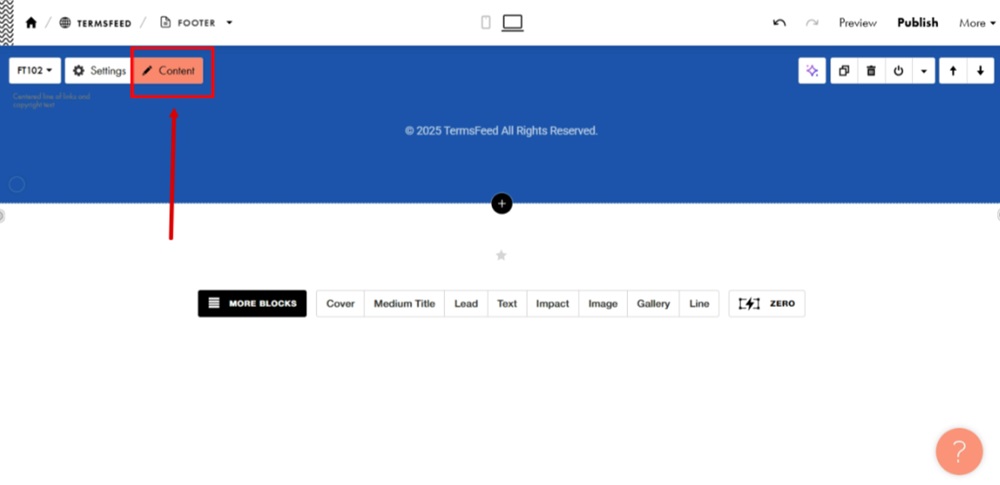 TermsFeed Tilda - Edit Footer page - Content