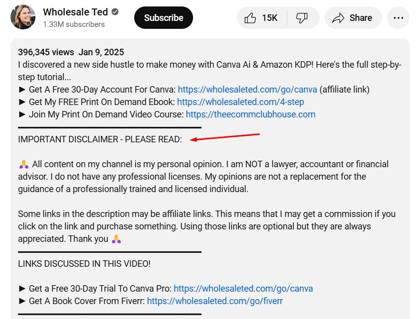 Wholesale Ted YoTube Disclaimer