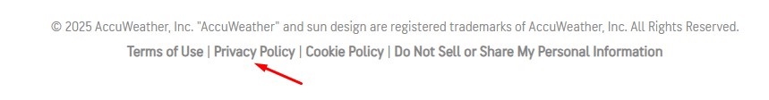 AccuWeather website footer: Links to legal policies