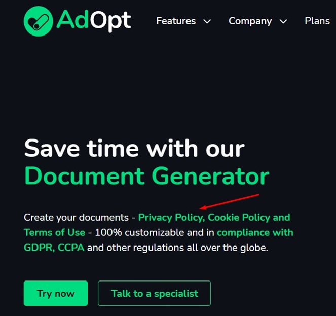 AdOpt Screenshot of Homepage