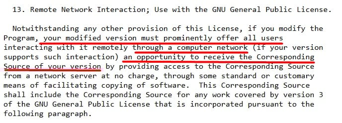AGPL License: Corresponding source must be released