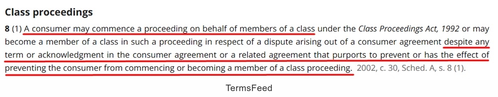 Canada Consumer Protection Act of 2002: No class action is invalid
