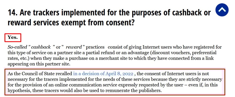 CNIL Cookie Guidelines and Recommendations FAQ: Affiliate cookies exception