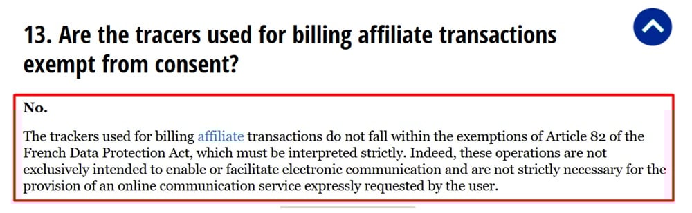 CNIL Cookie Guidelines and Recommendations FAQ: Affiliate transactions consent