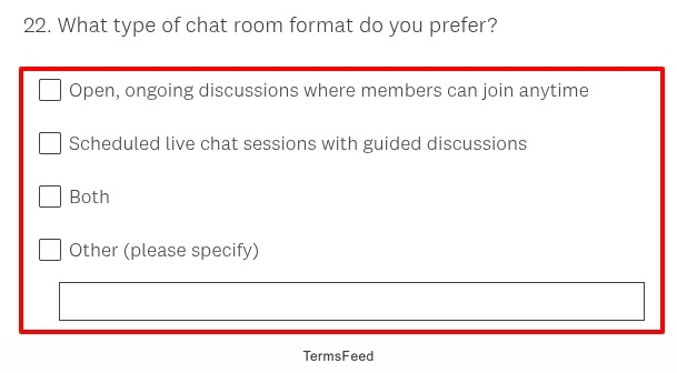 Gaia Chat room format survey question