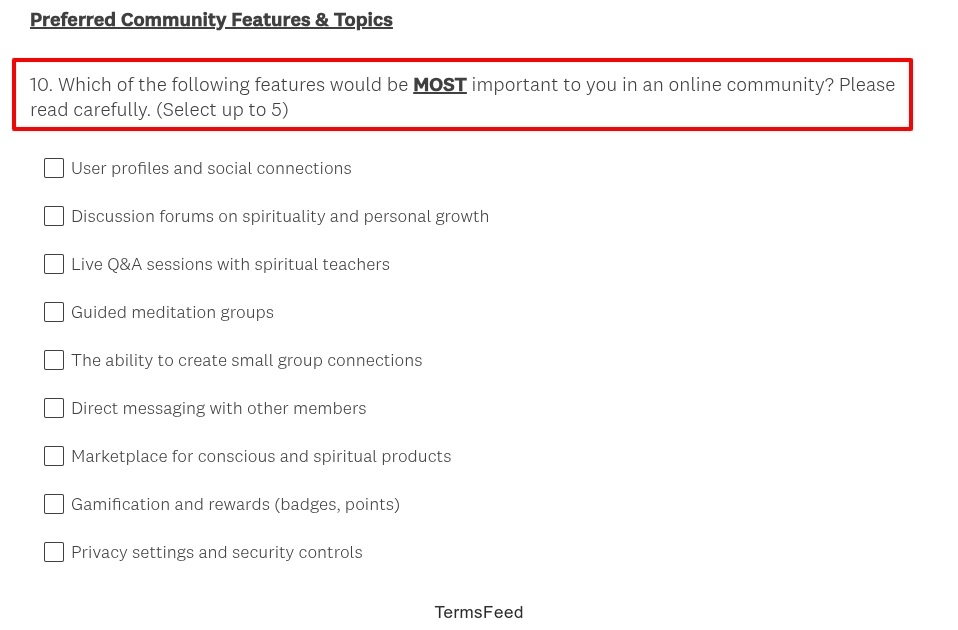 Gaia Most important features survey question