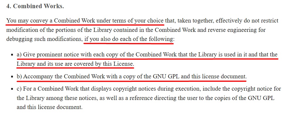 GNU LGPL: Combined Works provisions