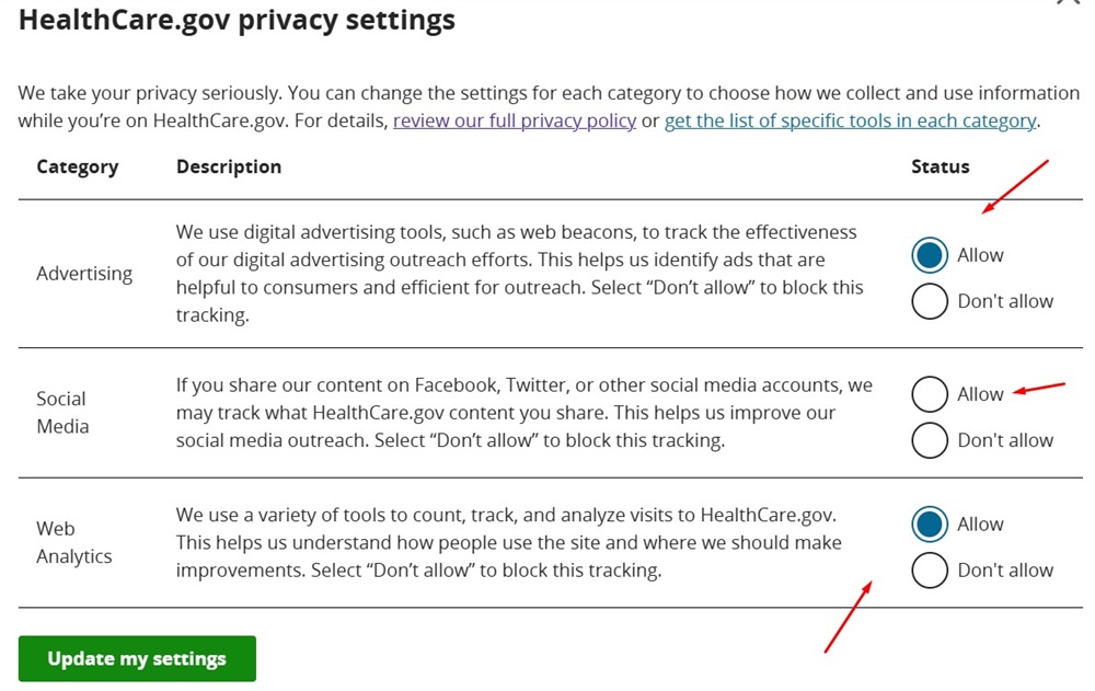 HealthCare privacy settings: Users can easily adjust their privacy settings
