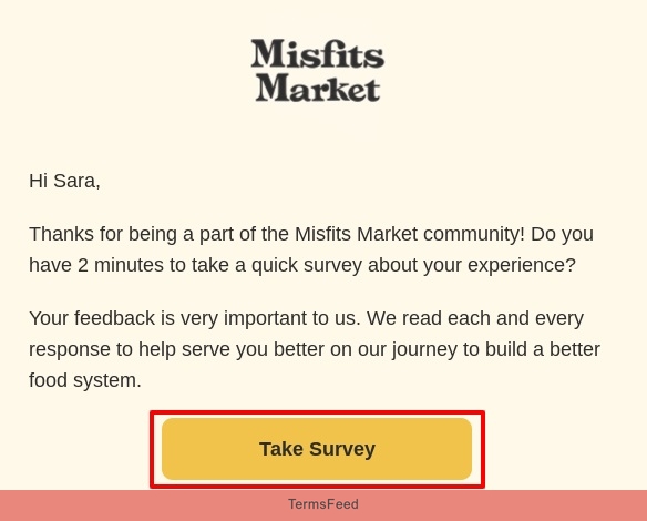 Misfits Market Take Survey email