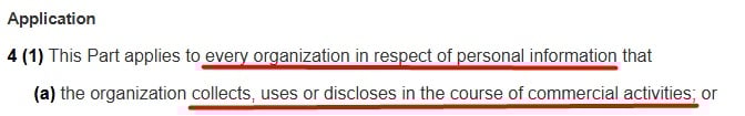 PIPEDA law: Application section