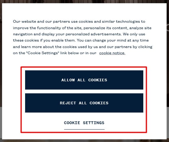 Ralph Lauren France cookie consent banner in French example