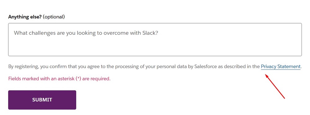 Slack: When submitting a demo request, users provide consent