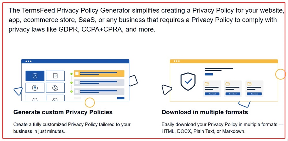 TermsFeed Privacy Policy Generator - Features