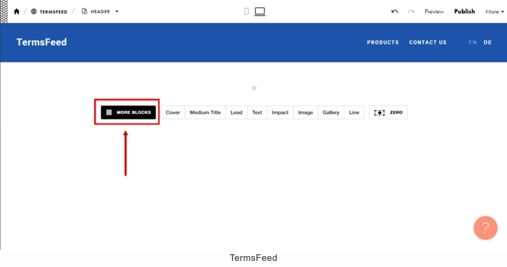 TermsFeed Tilda - Edit Header page - More Blocks