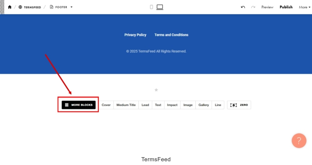 TermsFeed Tilda - Edit Website - Footer page - More Blocks