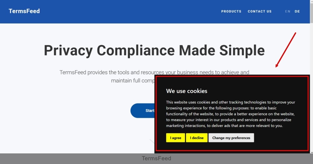 TermsFeed Tilda - Published - Cookie consent banner displayed