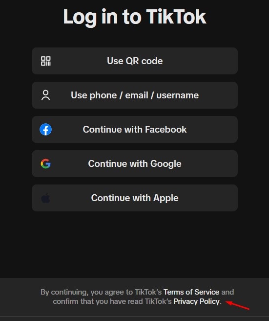 TikTok: When users go to sign in to TikTok app, they are presented with consent for legal policies