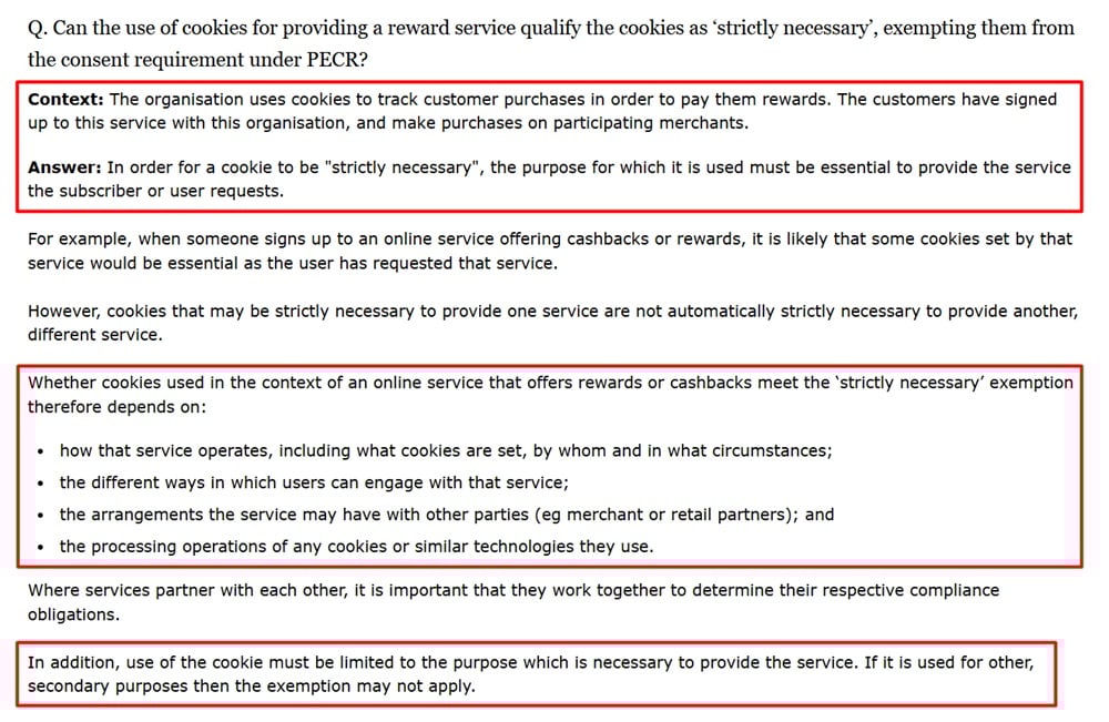 UK ICO Previously Asked Questions: Affiliate Cookies Strictly Necessary Exemption