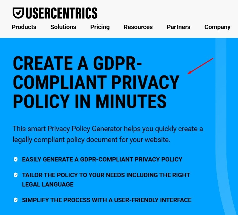 Usercentrics Screenshot of Homepage