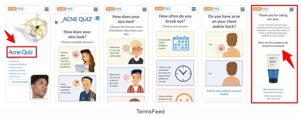Wyng Acne Free skin quiz for zero-party data