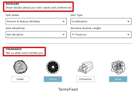 Wyng skincare and fragrance profile example for zero-party data