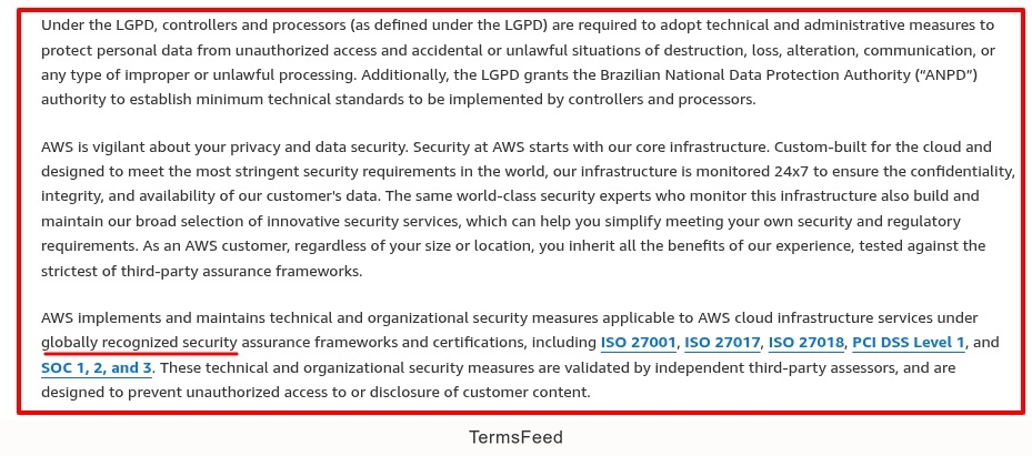 Amazon AWS Brazil Data Privacy page - Security information